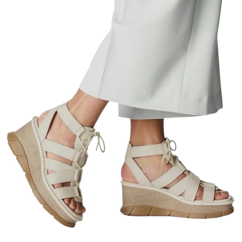 Sorel Joanie III chalk white lace up leather wedge sandals